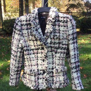 Lia Lee Pretty Trimmed Plaid Jacket